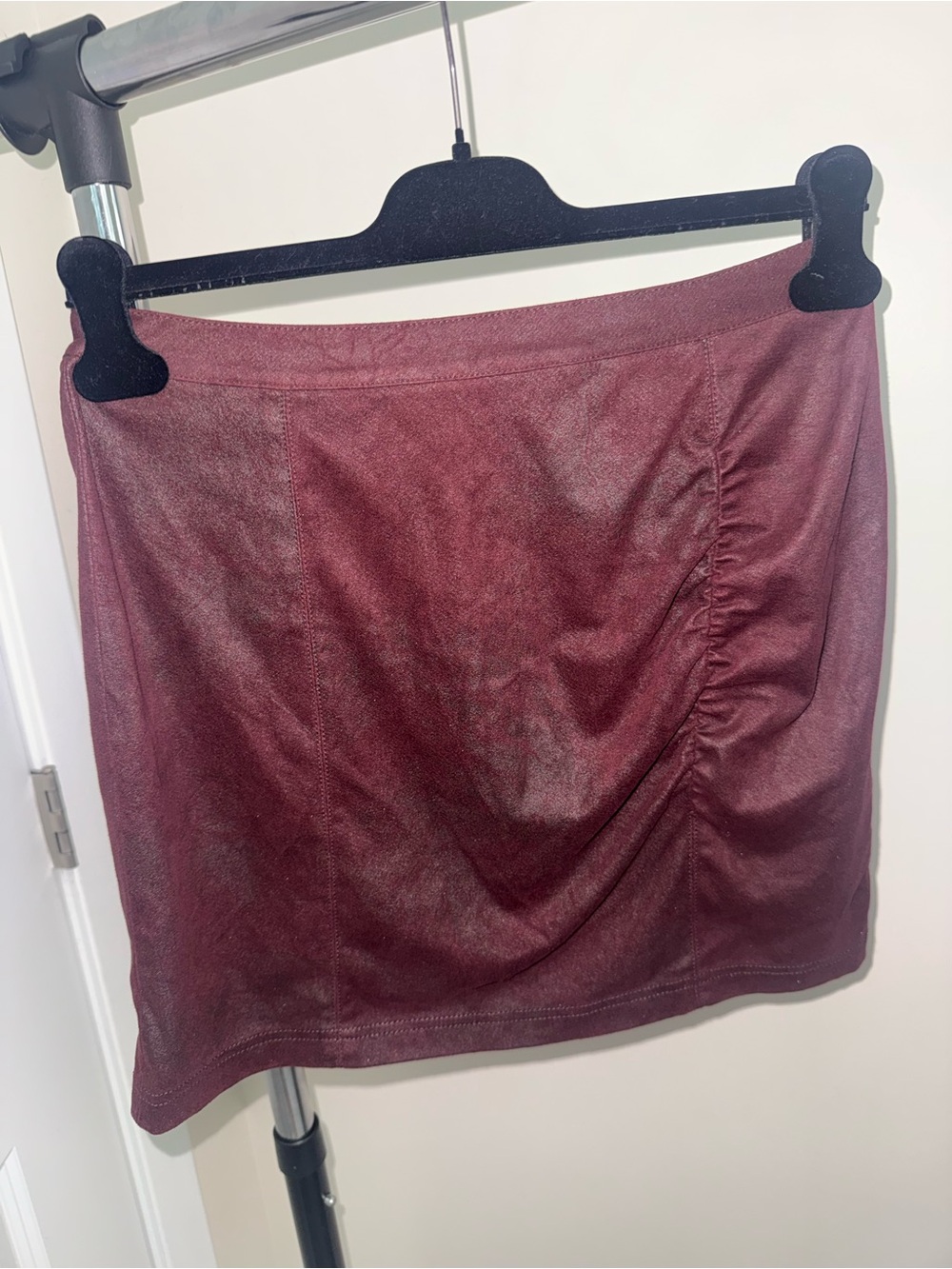 Free People Burgundy Faux Suede Ruched Mini Skirt